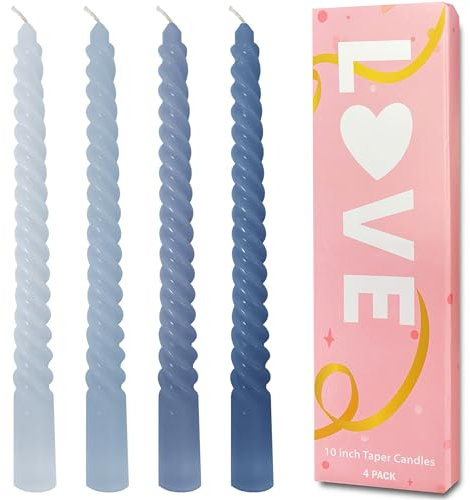 Topsics Spitzkerzen, blau, spiralförmig gedreht, 4 Stück, geruchlos, 25,4 cm hoch, Hochzeits- und Valentinstag Dekoration