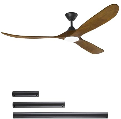 MSHENUED Walnut Wood Ceiling Fan with LED Lights and Remote Control, 52 Inch Quiet DC Fans with 3 Color Temperature, 6 Speed Rustic Ceiling Fan for Home Bedroom Living Room - (132cm
