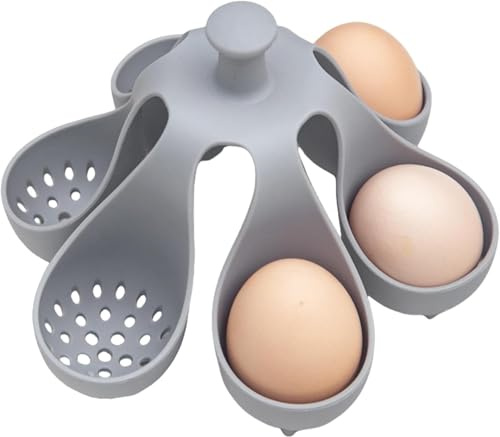 Silicone Egg Boiler, Egg Poacher Cups, Non-Stick Egg Cooker for Poached Eggs, Lightweight Boiled Egg Holder for Kitchen Gadgets (Grey, 6 Holes)