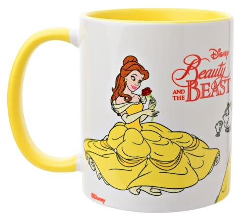 Widdop and Co. Disney Die Schöne und das Biest Tasse – gelb/weißer Tee | Kaffeebecher aus glasiertem Steingut, Motiv: Belle & Beast, offizielles Lizenzprodukt von Disney (325 ml)