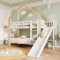 Gelukueub - Letto a castello con scivolo e scala angolare a tre pioli, letto con protezione anticaduta, letto per bambini, telaio in legno massello, bianco+colore naturale, 90 x 200 cm (senza scala)