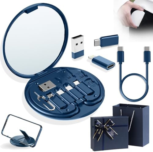 Humorous 9 In 1 Cable Case, 9 In 1 Cable Charger Case, Travel Cable Organizer Case Bag, Cable Case Organizer Small, USB Adapter Cable Conversion Storage Box (Mirror Model,Blue)