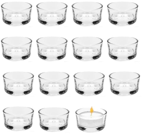 Teelichtgläser Set, 15 Stück Kerzengläser, Kerzenbecher mit 4,5 cm Durchmesser, Mini Kerzenständer, Kerzenständer, Transparente Teelichtbecher, für Familientische, Hochzeiten, Partydekorationen