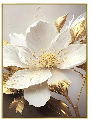 Abstrakte Blattgold Weiß Blühende Blumen Leinwand Gemälde Poster Druck Wand Kunst Bilder Moderne Wohnkultur A3 60X90Cm Kein Rahmen