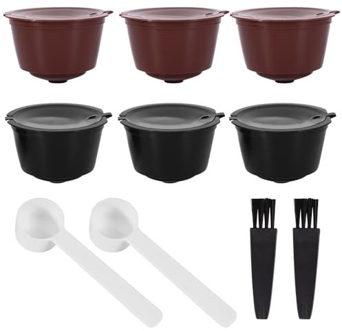 Silicone Fresh Pods,6 PCS Reusable Refillable Capsule Cups with 2 Plastic Spoon and 2 Cleaning Brush, for for Dolce Gusto Coffee Pods with Food Grade Silicone Caps
