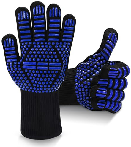 Dakiwin Guanti da barbecue resistenti al calore per uomo/donna (800 °C), 33 cm, in silicone antiscivolo, guanti da forno resistenti al calore, guanti da forno con dita per