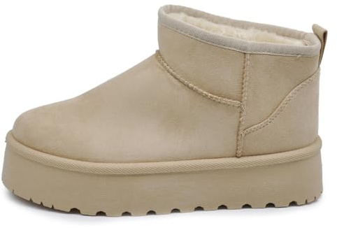 IF Stivali Stivaletti Mammut Da Donna Alla Caviglia Con Pelo Pelliccia Platform Zeppa Camoscio Sintetico R-17 Beige N.40