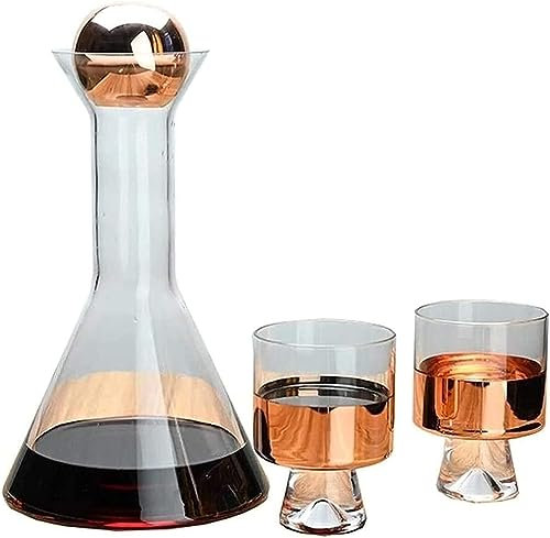 DEFBOW Decanter Decanter per Whisky Decanter per Vino Decanter per Vino, Caraffa per Vino Rosso in Cristallo sfumato Affumicato con 2 Bicchieri creativi