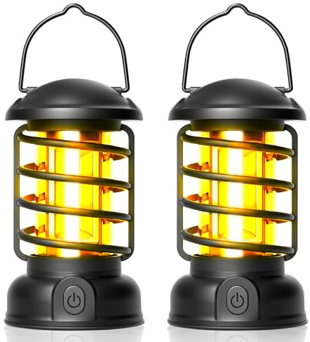 LEKEFETO LED Campinglampe Tragbar 2er Set mit IPX4 Wasserdicht - Dimmbare Campinglaterne für Zelt, Garten & Outdoor, COB-Warmlicht mit 3 Helligkeitsstufen, Batteriebetrieben (Schwarz)