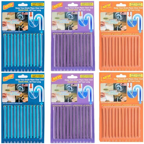 72Pcs easy flow drain sticks, Sink Sticks to prevents odor and blockage | Drain Odour eliminator For Sink, Basin, Bathtub, Keeps Water Flowing Freely – Natural Sustainable Enzyme cleaner