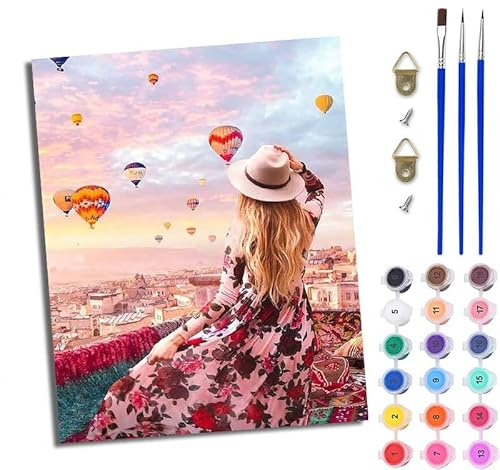 WJWWANG Paint by Numbers for Adults 16x20inch DIY Paint by Numbers Kits Hot air Balloon for Beginner on Canvas Oil Painting with Paintbrushes for Home Decoration