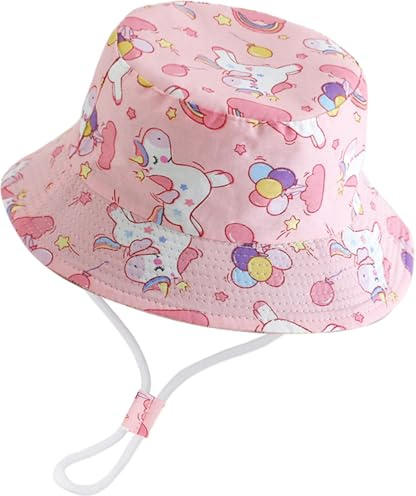 XYIYI - Sombrero de sol para niños, diseño de cubo de algodón, gorro de playa de verano con correa ajustable, Caballo Globos, 4-8 años