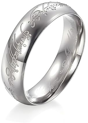 Anillo de Acero de Titanio Grabado Profundamente a Mano El Anillo Único del Señor Oscuro Plateado, Dorado y Negro Banda Abovedada de 6mm, Z+1, Metal