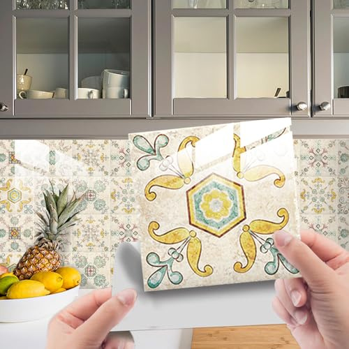 HORIWE Mandala Retro Fliesenaufkleber PVC Wasserdicht Wandaufklebe 24 Stück