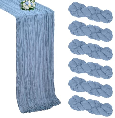 RestfulGlow 6 Pack Dusty Blue Cheesecloth Table Runner 10FT Boho Cheese Cloths Gauze Fabric Table Runners 120 Inch Rustic Sheer for Wedding Birthday Party Baby Shower Holiday Home Decorations