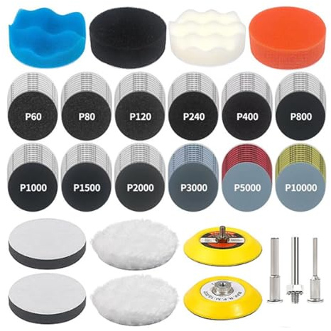 133PCS Sanding Discs Car Polishing Pads Kit for Drill, Headlight Restoration Kit, 75mm Wet and Dry Sandpaper 60-10000 Grits, Car Polishing Kit Drill Sanding Attachments for Auto Wood Metal