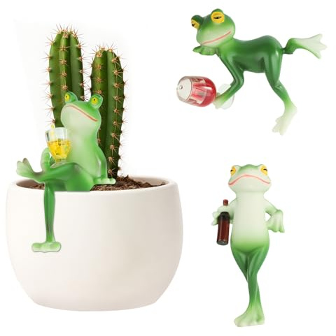 runpeak 3Pcs Frog Plant Pot Hanger - Cute Resin Frog Flower Pot Decoration, Animals Statues Garden Ornaments for Planter, Creative Pond Ornaments Outdoor Yard Decor for Garden or Flower Display