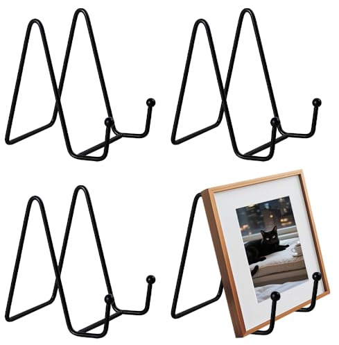 Hiuyavy Plate Holder Easel Display Stand, 4PCS 6 Inch Metal Plate Stands, Plate Stands for Display Tabletop Picture Stand for Photo Pictures Decorative Dish(Black)
