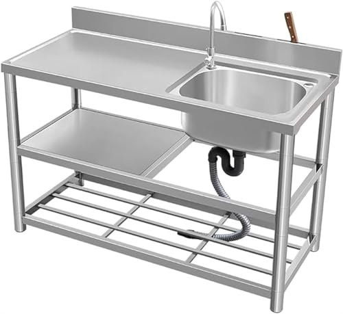 AYCDL Lavello da Cucina in Acciaio Inox con Piano di Appoggio, Lavello Commerciale per Lavanderia con Paraschizzi, Filtro, Rubinetto per Acqua Calda E Fredda, Lavell,Right Bowl-100cm/39.37in