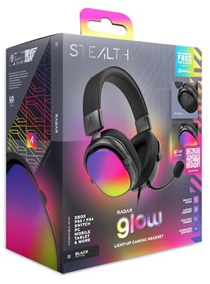 STEALTH RADAR Light Up Gaming Headset - Svart glödande, kompatibel med spelkonsoler, mobil och PC