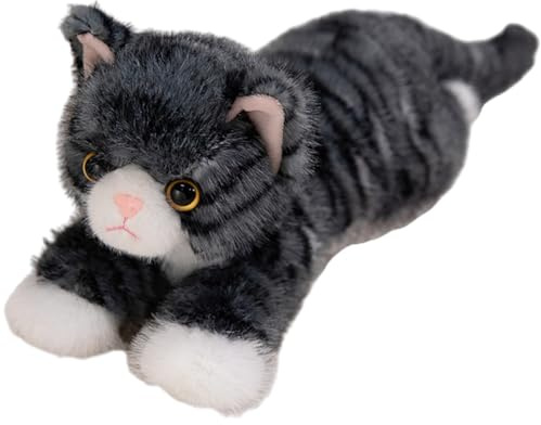 SYTTNUM Graues Katzen Plüschtier, Realistic Plüsch Katze Plüschtier, Katze Kuscheltier, Realistische Tierkissen für die Wohnraumgestaltung, Geburtstags Geschenke für Erwachsene und Kinder - 40CM