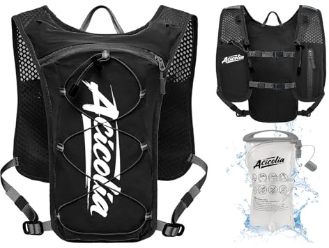 Acicolia Running Vest With 1500ml Water Bladder, Lightweight Reflective Hydration Vest Backpack for Marathons Trail Running Cycling Hiking (Black, One Size)