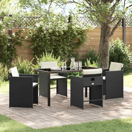 Teenpull Garten Essgruppe 5-teilig Schwarz Poly-Rattan, Outdoor Möbel Set mit Tisch & Stühlen, wasserfest für Terrasse, Balkon, gemütliches Loungeset