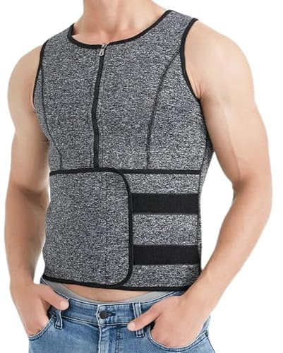 Kfwfuaee Tuta da sauna da uomo, in neoprene, cintura per dimagrire, giubbotto di sudore con chiusura lampo, body shaper per il grasso della pancia, per gli uomini