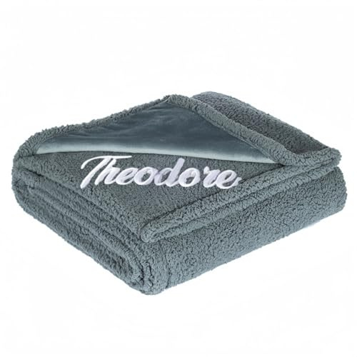 HDLOVE Personalisierte, wasserdichte Hundedecke Mit Individueller Stickerei Name, Doppelseitiges Flanell-Haustierkissen Für Kleine Und Große Hunde Und Katzen Waschbarer Sofabezug(Gray)