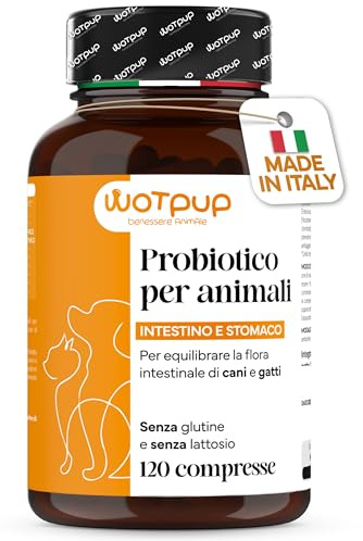 PROBIOTICI PER CANI di Alta Qualità Made in Italy. Fermenti Lattici Cane e Gatto, 120 Compresse - 4 MESI di Fornitura. Supporto alla Digestione, Contrasta Prurito e Allergie. Integratore Diarrea Gatto