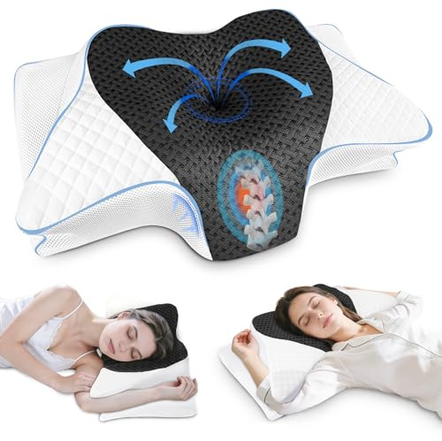 SAHEYER Cuscino Cervicale per Dormire, Cuscino Ortopedico a Memoria di forma per il Supporto della nuca, Cuscini Ergonomico per il sonno, 60 x 35,5 x 13/10 cm, Grigio