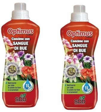 mille idee 2 Pezzi Concime Liquido Sangue di Bue Optimus 1 Litro – Fertilizzante Naturale per Piante da Fiore e Ornamentali