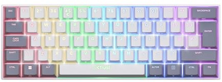 GXTrust Acira QWERTY UK Layout Mini Mechanical Keyboard 60%, White/Grey | Triple Mode Bluetooth/2.4GHz/USB, Multicolour RGB Lighting, 50h Playtime, for PC Mac Laptop