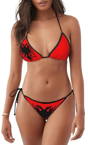 Albaniens flagga bikiniset Trikini halter baddräkt separerar baddräkt för semester strand spa, Bikini 2930, S