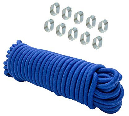 Dreamprint Expanderseil 30 m Blau 8 mm Gummiseil Gummischnur Spannseil Planenseil Gummileine elastisches Seil mit 10x Würgeklemmen