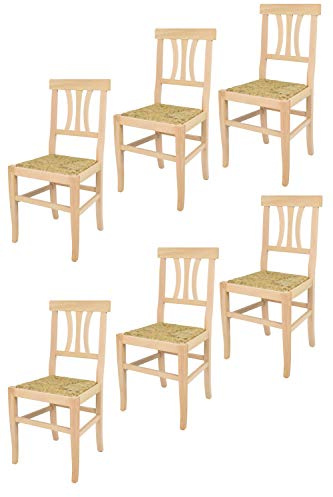 t m c s Tommychairs - Set 6 chaises Artemisia pour Cuisine, Bar et Salle à Manger, Robuste Structure en Bois de hêtre Poli, Non traité, 100% Naturel et Assise en Paille