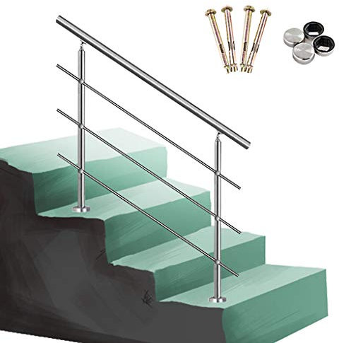 Barandillas para escaleras exteriores - Kit completo - Barras exteriores de acero inoxidable para jardines Barandilla interior para escaleras para ancianos y discapacitados (3 barras transversales)