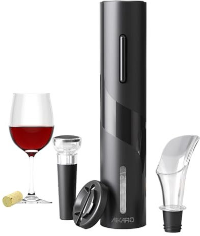 AIKARO - Electric Wine Bottle Opener Automatic Electronic Corkscrew, Battery Operated (Set)