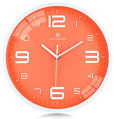 Lafocuse 30cm Orologio da Parete Arancione Silenzioso Moderno, Grande Numeri 3D Facile da Leggere, Orologio da Cucina senza Ticchettio per Camera da Letto Soggiorno Ufficio