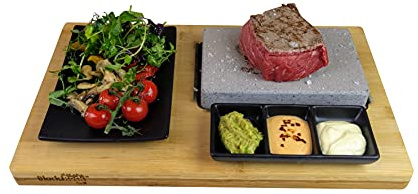Black Rock Grill Steak on the Stone Cooking Set - Italian Lava Rock | Restaurant-grade lava stone for sizzling steak, seafood & vegetables. Ideal for tabletop dining & entertaining.