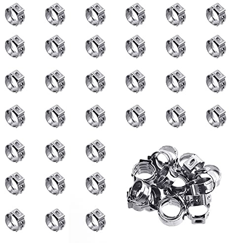 Wokape 50 abrazaderas de manguera de una sola oreja de 10,3 a 12,8 mm, abrazaderas de acero inoxidable 304 PEX, anillos de cincha, herramienta de crimpado, abrazadera de manguera continua para
