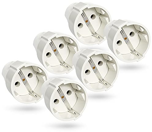 greate 6er Pack Schuko Kupplung weiß mit Zugentlastung - 230V 16A 3,7kW | PVC Schutzkontakt Kupplung 2-polig - IP20 Schukokupplung für Innenbereich - Schukokupplungen Kabel