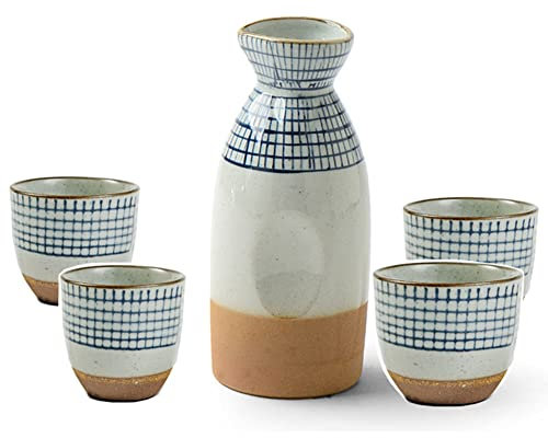 MXXHFC Service à saké – Carafe en céramique 5 pièces avec Tasse – Service avec Verres à saké – Design élégant et Minimaliste – Durable et Facile à Laver – Idéal pour Les Amis et la Famille