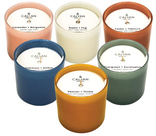 Calyan Wax Co. Dignity Series Scented Candle Gift Set - 6 Scented Candles - 35 Hour Burn - Luxury Non Toxic Soy Wax Candles - Long Lasting Colorful Ceramic Jar Candle for Home - 5.3oz