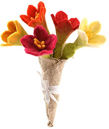 Glaciart One Felt Lily Flowers Artificial Bouquet - 5 pcs|Reusable, Washable and Essential Oil Ready Multi Color Artificial Flowers w/Bendable Wire Stem |Great as Gift and Home or Event Decorations