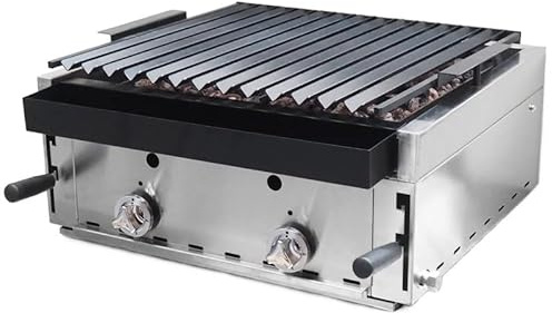 MBH - Barbacoa a gas profesional de piedra volcánica 60 cm económica para hostelería. Barbacoa industrial parrilla pavonada para bar, restaurante.