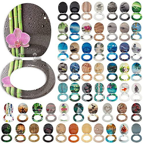 SG Traders® Toilet Seat with Soft Close - Wooden Toilet Seat Cover with Zinc Alloy Hinges, Comfortable Toilet Seat Covers with Colorful Designs Easy to Install, Assembly (Green Bamboo)