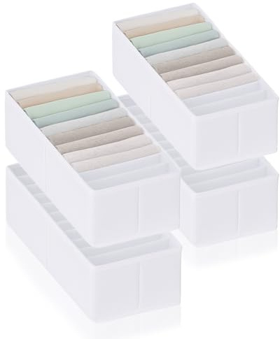 ROW&LINE® – Organizer Set – 11 extra hohe Fächer für T-Shirts, Pullover & Unterwäsche – Organisationsboxen aus Stoff – strapazierfähig & abwaschbar für Kleiderschrank & Schublade – weiß – Size: 4x L
