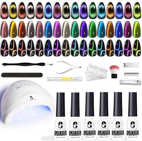 Clara Colors Gel Nagellack Set mit UV Licht, 21 Farben holografisches Chamäleon 9D Cat Eye Gel Nagellack Set mit Magnet Basis und Decklack Werkzeugen All in One Nagelkunst Maniküre Starter Set