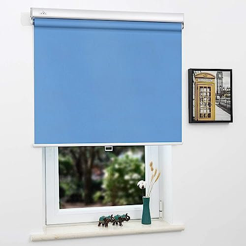 DZHTUF Schnurlose Verdunkelungsrollo,sonnenschutzrollos für Fenster,Blaue Thermo Gardinen für Büro und Zuhause,100% verdunkelnde Rollos,wasserdichte Gardinen,W×H-65×175cm/25.6 * 69in